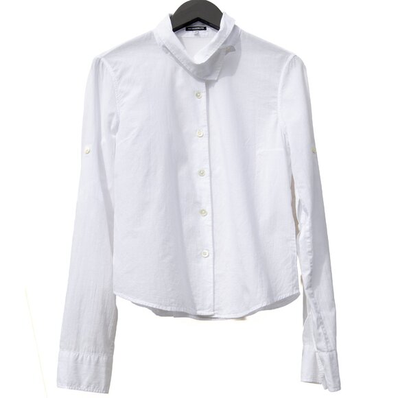 ANN DEMEULEMEESTER Offset Collar White Button Up Shirt 100% Cotton FR38 US6 EUC! - Picture 1 of 5